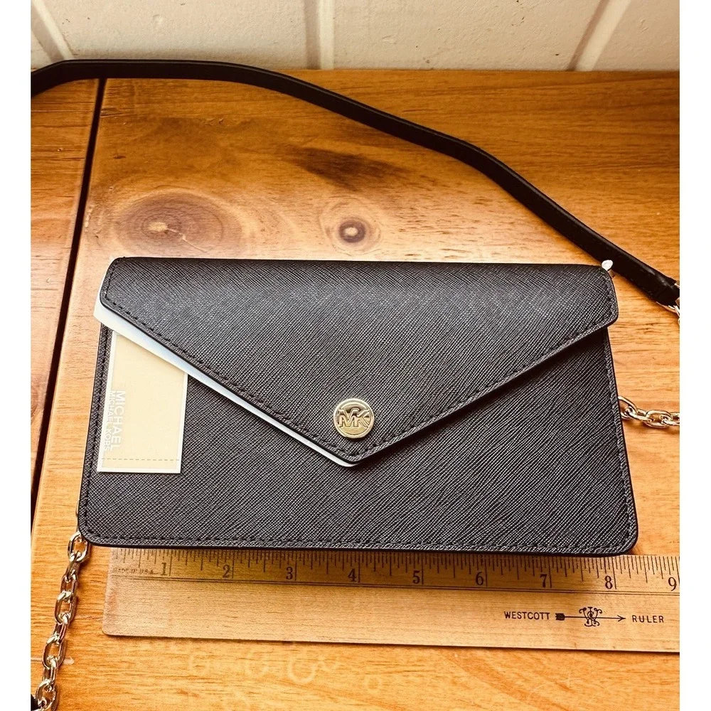 Michael‎ Kors Small Saffiano Leather Envelope Crossbody/Clutch Bag Black NWT
